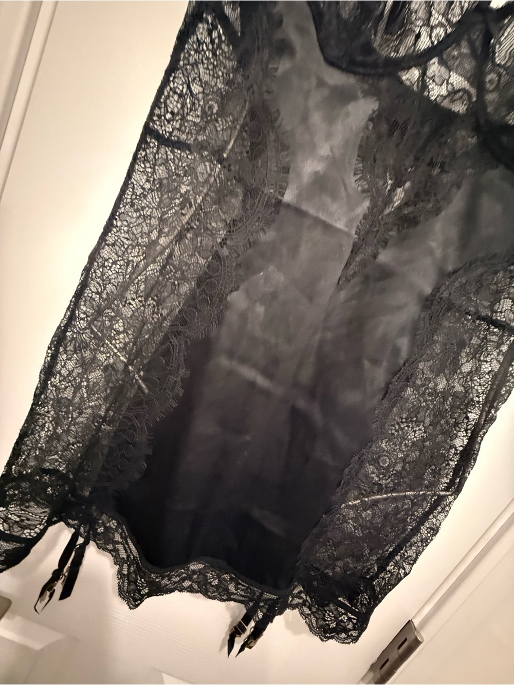 Victorias Secret Black Lace Satin Slip with Garter Straps Large - Picture 3 of 11